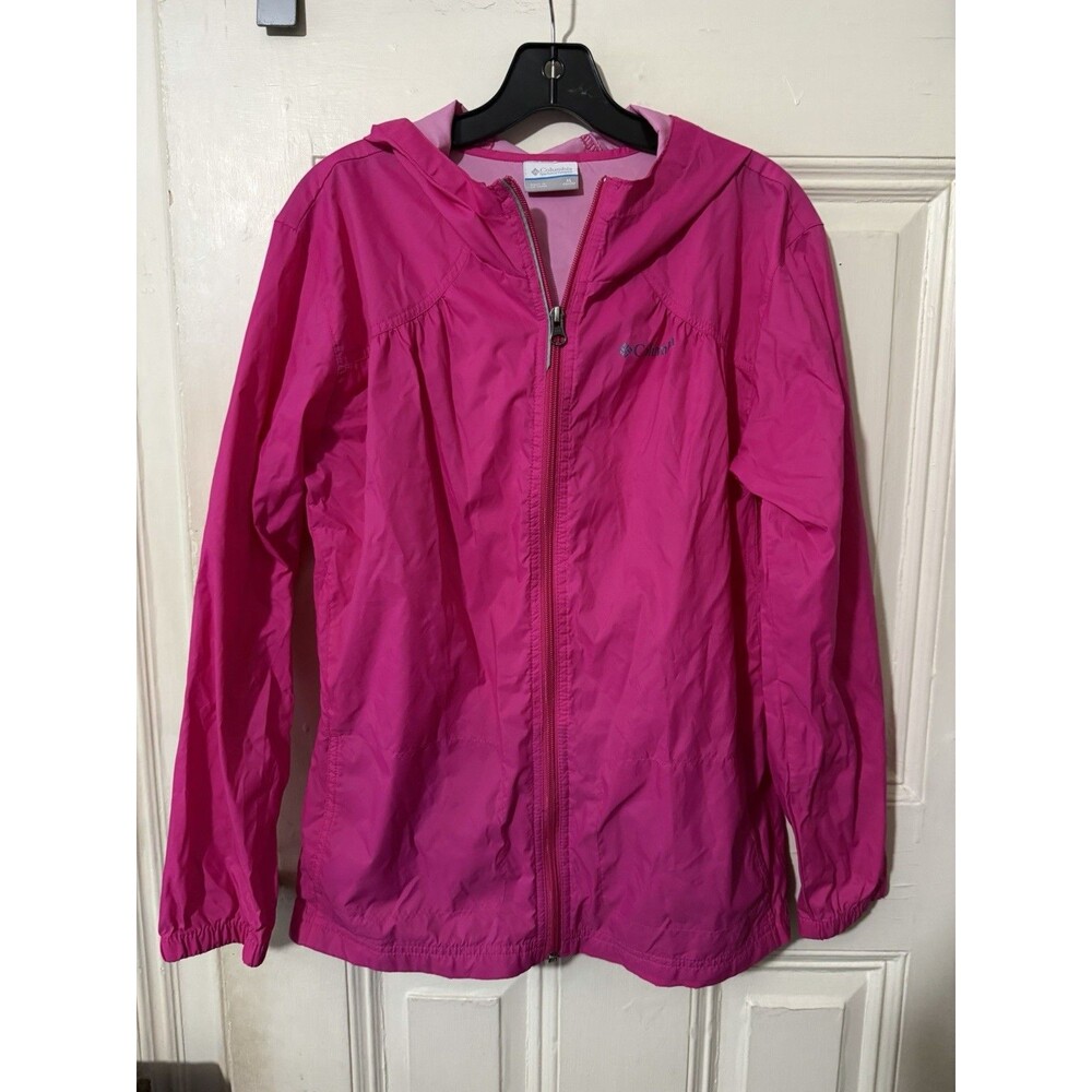 Columbia Girls Youth XL 18/20 Pink Hooded Full Zip Windbreaker Jacket